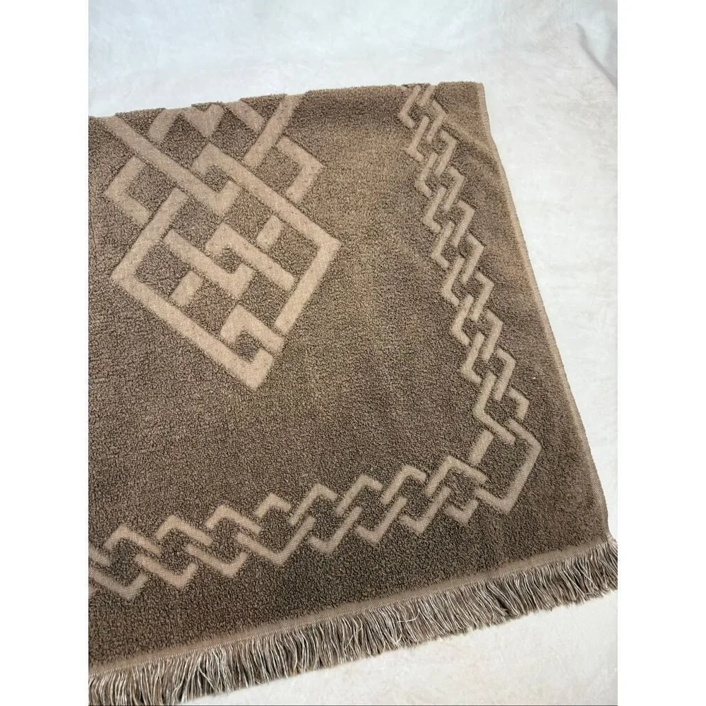 Vintage Cannon Brown Geometric Bath Towel 23x42” 1970s